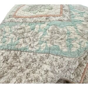 Floral Patchwork Quilt Sage Green Rose Pink Shabby Chic Reversible Bedspread